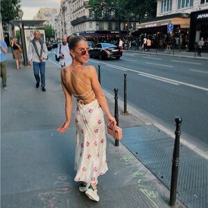 Zara White Floral Midi Dress from Paris